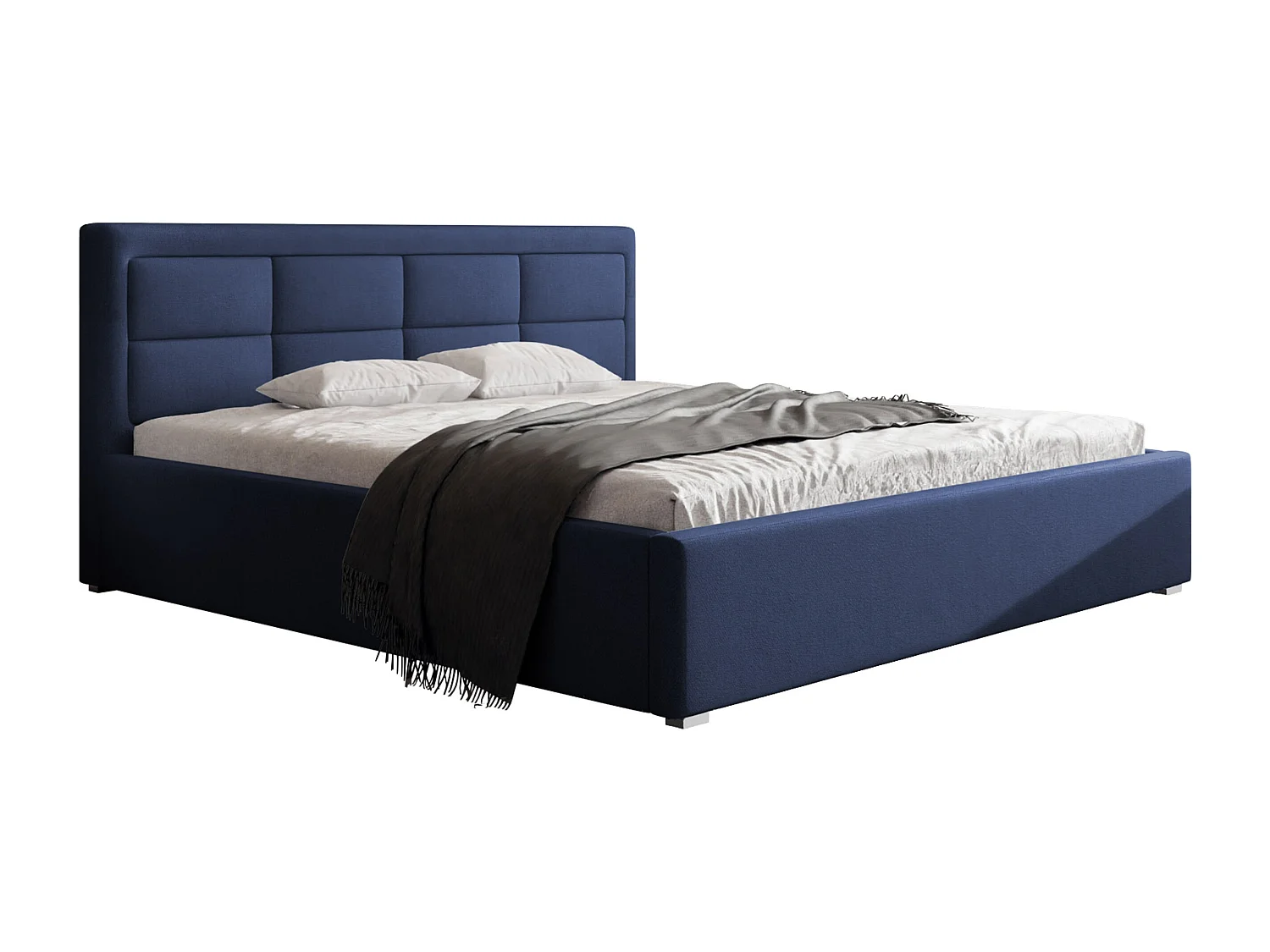 Lit Pomona 103, Double, Bleu, 180x200, Tissu, Disponible, 200x223x93cm