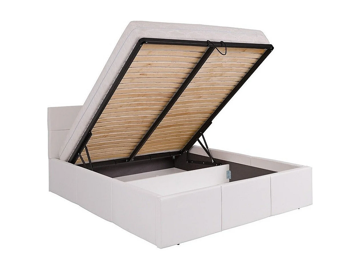 Cama Tivdalu 123, Doble, Negro, 160x200, Cuero ecológico, Somieres, 175x215x92cm