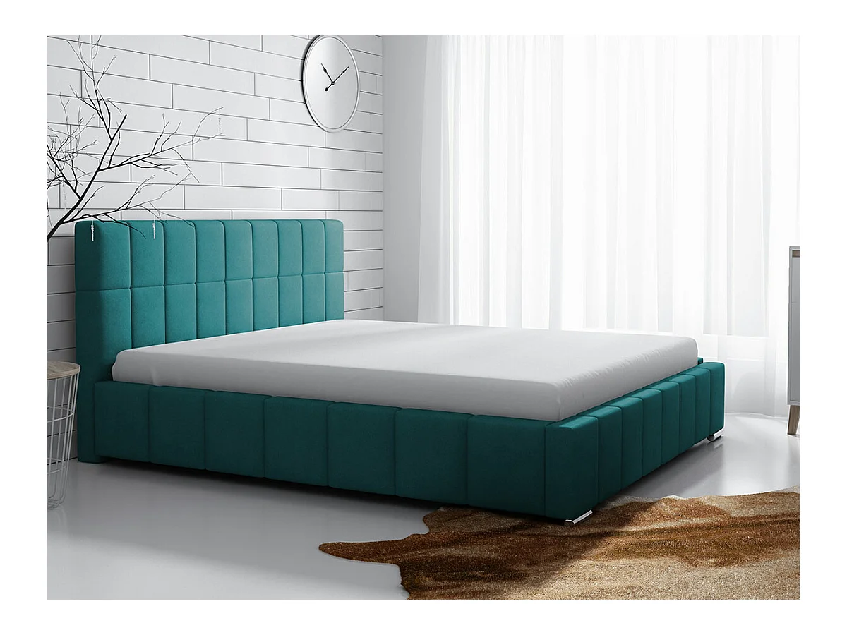 Cama Baltimore 120, Doble, Turquesa, 180x200, Tapiz, Somieres, 198x222x92cm