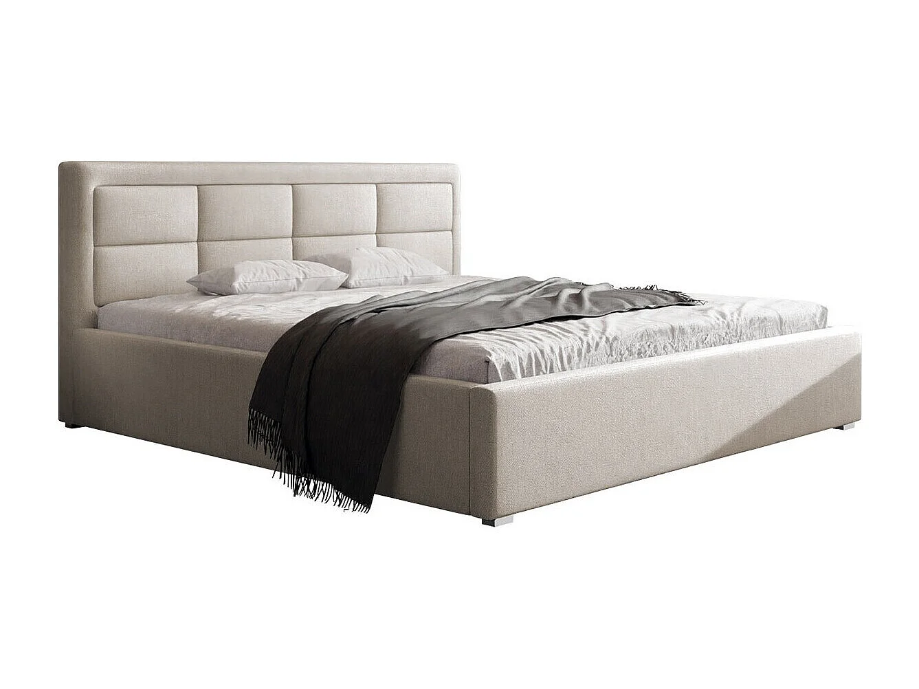 Lit Pomona 102, Double, Brun clair, 200x200, Tissu, Disponible, 220x223x93cm