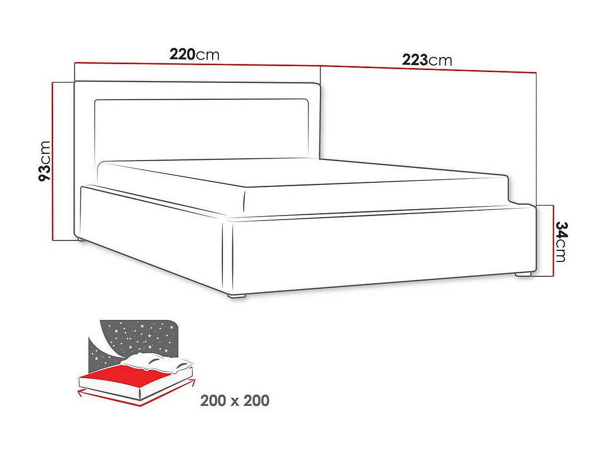 Lit Pomona 102, Double, Brun clair, 200x200, Tissu, Disponible, 220x223x93cm