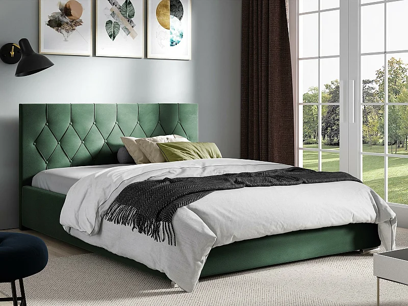 Cama Baltimore 160, Doble, Verde, 140x200, Tapiz, Somieres, 158x222x92cm