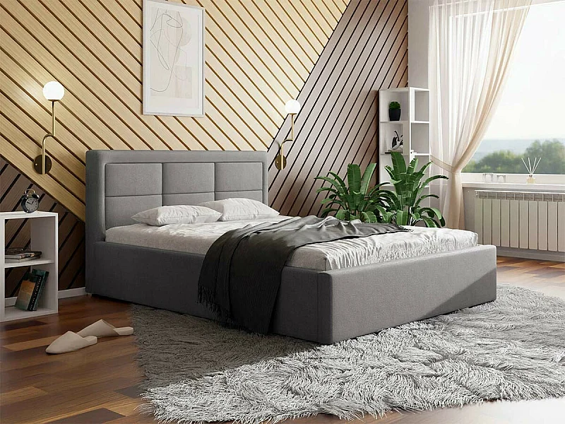 Cama Pomona 102, Doble, Gris, 160x200, Tapiz, Somieres, 180x223x93cm
