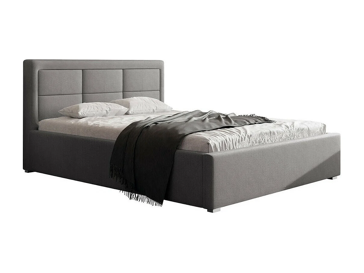 Lit Pomona 102, Double, Gris, 160x200, Tapisserie, Sommier à lattes, 180x223x93cm