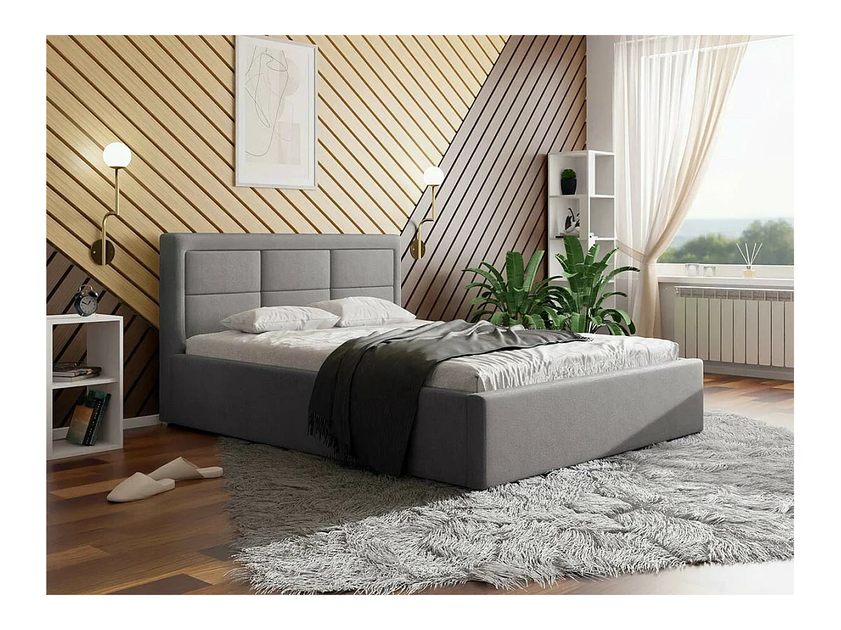 Cama Pomona 102, Doble, Gris, 160x200, Tapiz, Somieres, 180x223x93cm