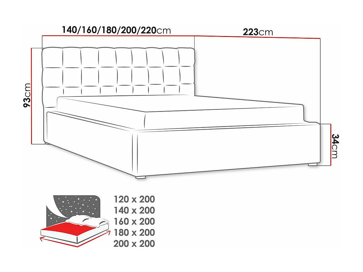 Cama Pomona 107, Casal, Castanho, Tecido, Estrados de cama, 16x22x9cm