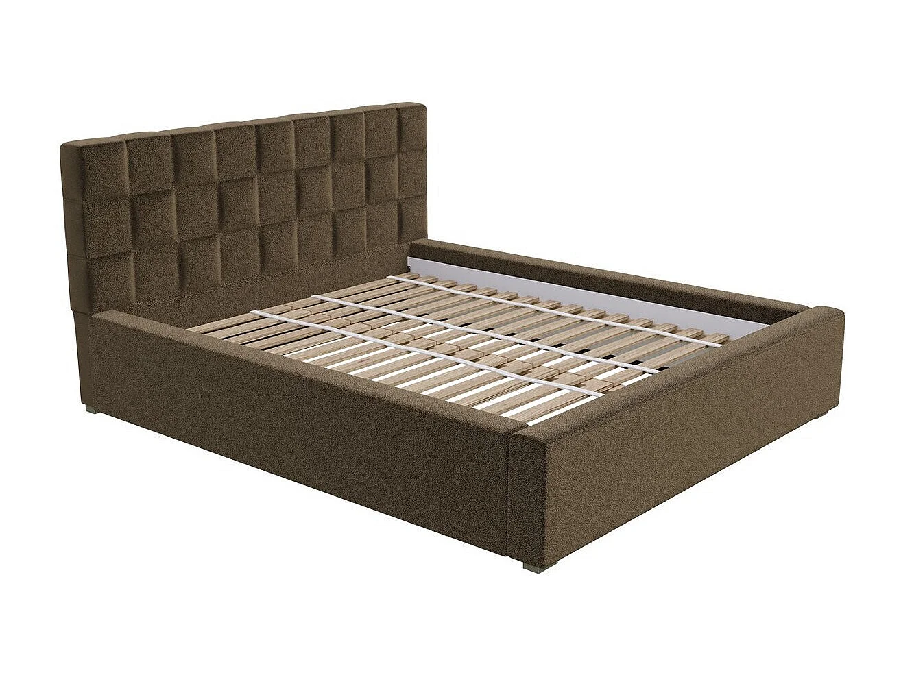 Cama Pomona 107, Casal, Castanho, Tecido, Estrados de cama, 16x22x9cm