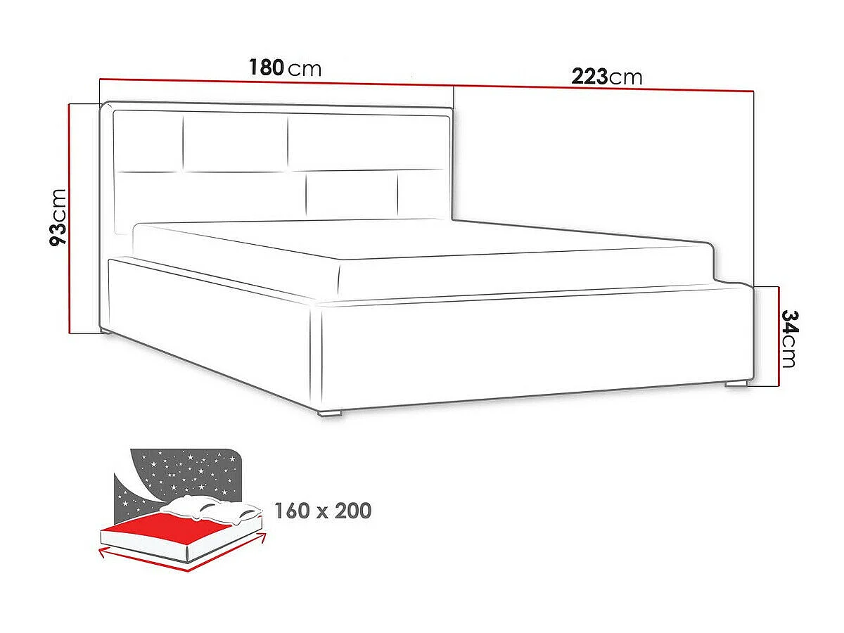 Cama Pomona 104, Doble, Negro, Tapiz, Somieres, 18x22x9cm