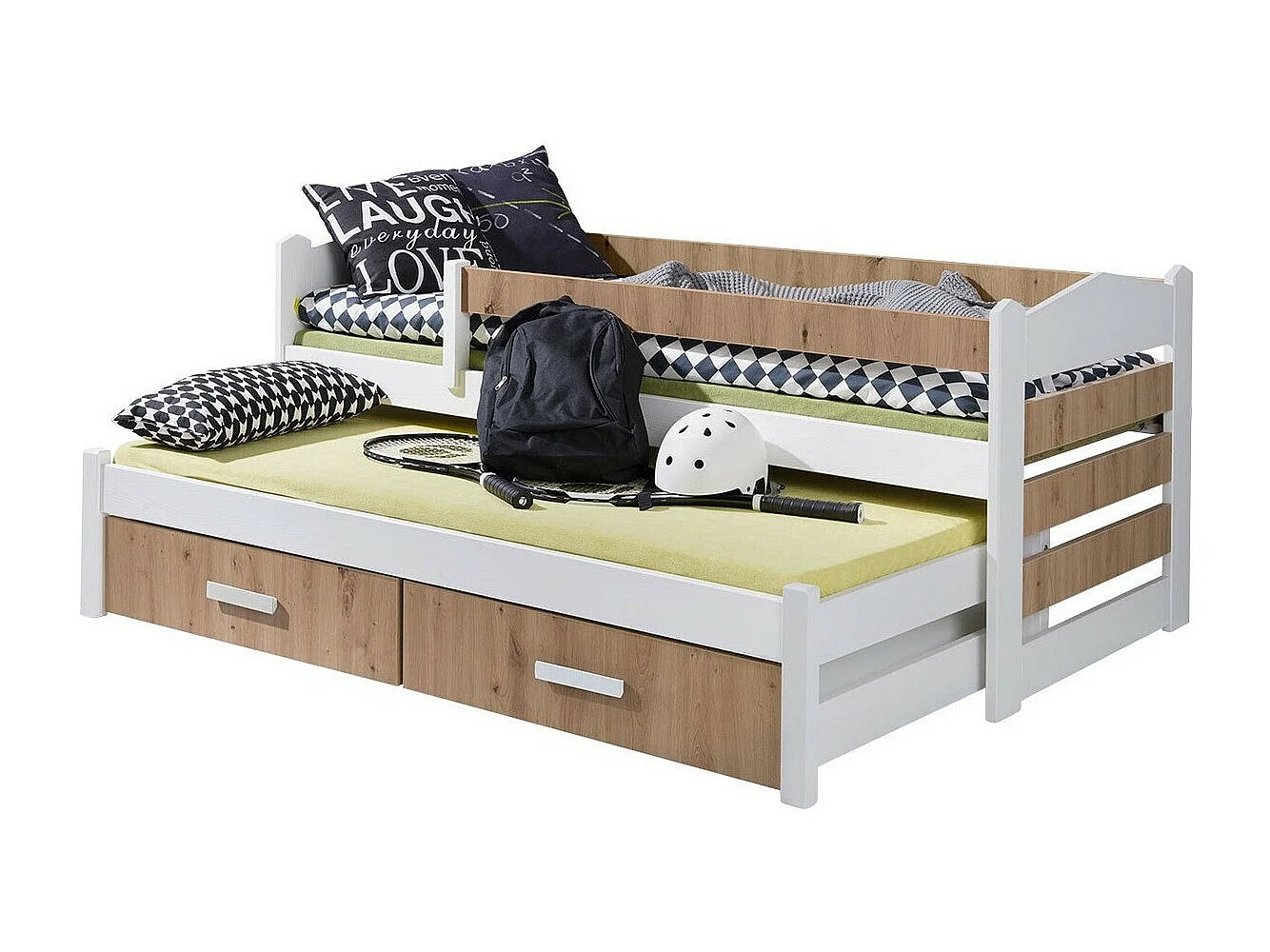 Lit Henderson 140, Simple avec un lit gigogne supplémentaire, Brun clair, 90x190|90x200,