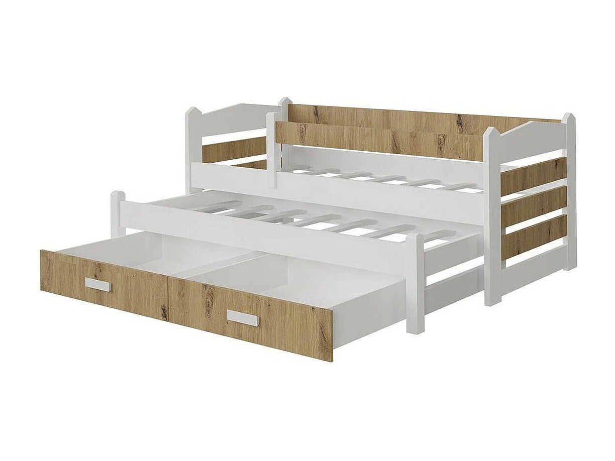 Cama Henderson 140, Individual con una cama supletoria-nido, De color marrón claro, 97cm