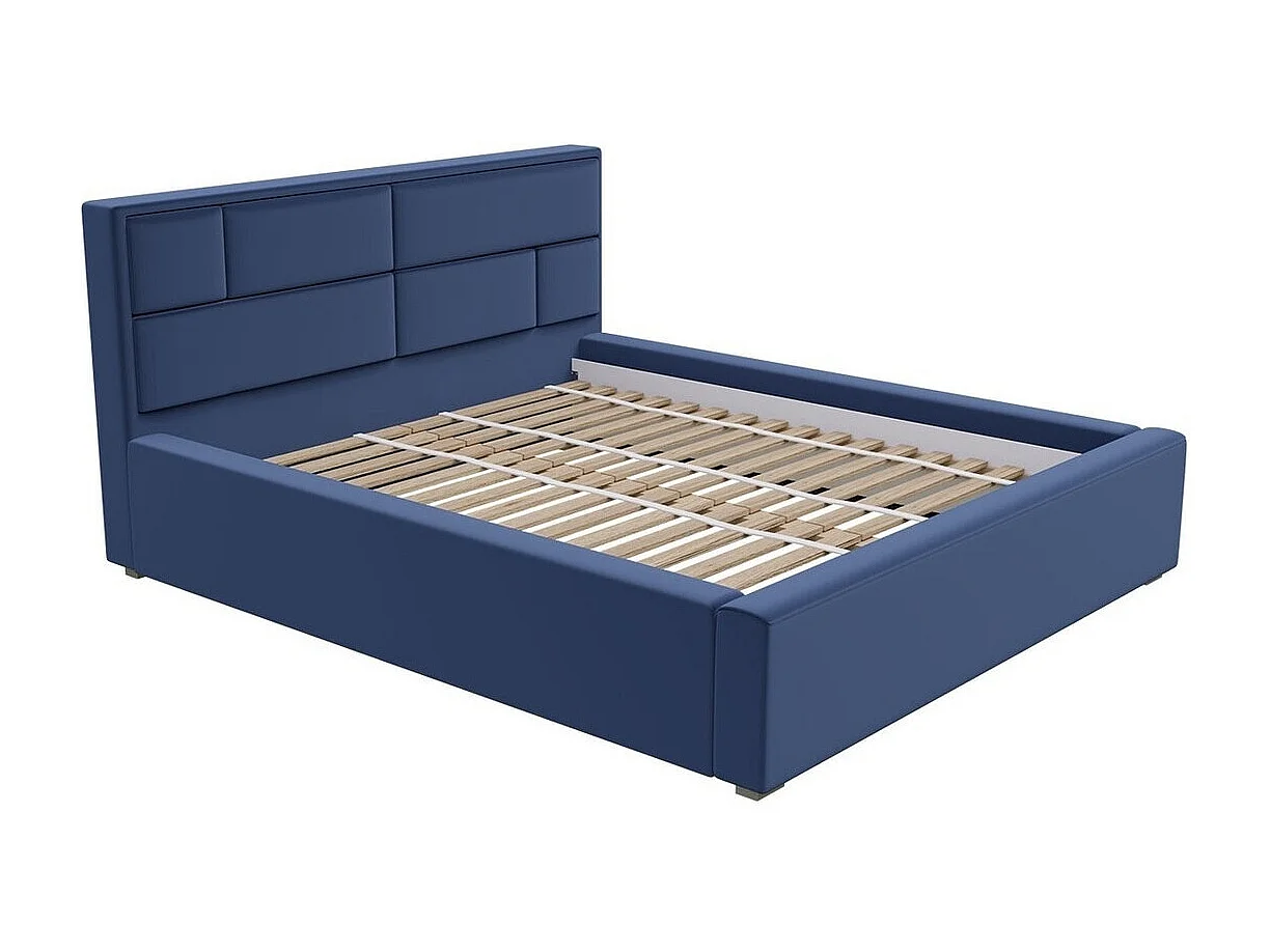 Lit Pomona 104, Double, Bleu, 160x200, Tissu, Disponible, 180x223x93cm