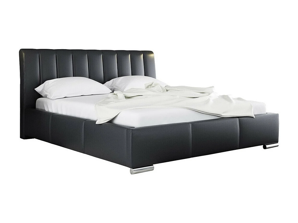 Cama Baltimore 109, Doble, Negro, 180x200, Cuero ecológico, Somieres, 200x227x103cm