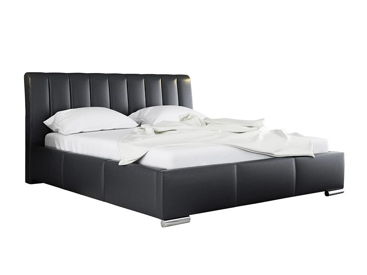 Cama Verbum, Doble, Negro, Cuero ecológico, Somieres, 20x23x10cm