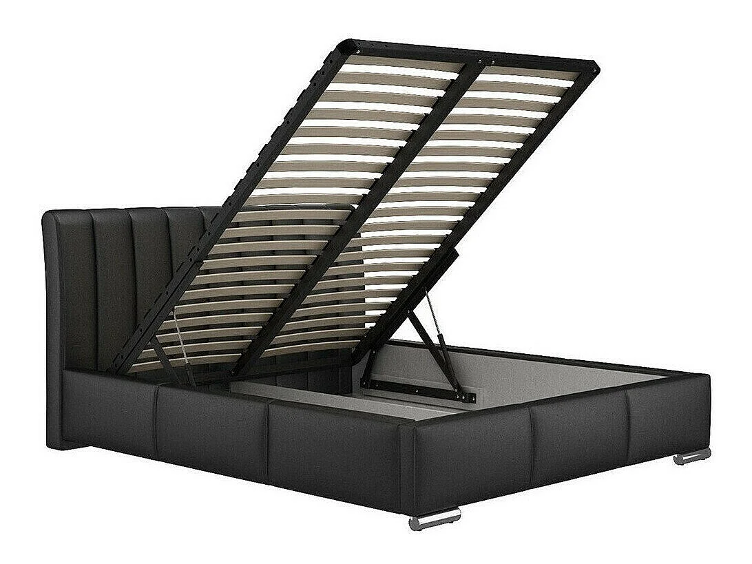 Cama Verbum, Doble, Negro, Cuero ecológico, Somieres, 20x23x10cm