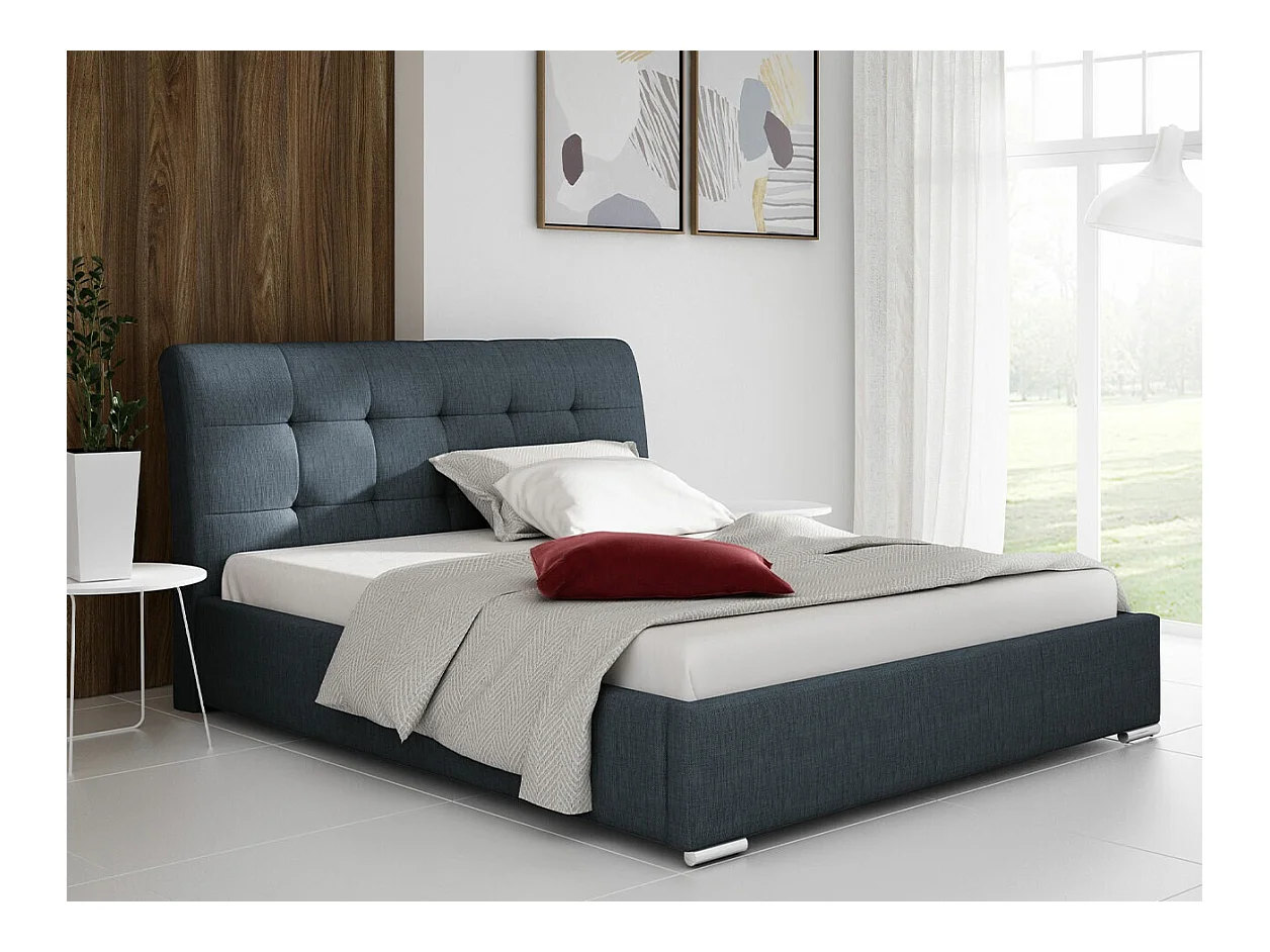 Cama Baltimore 107, Doble, Azul, 160x200, Tapiz, Somieres, 180x227x103cm