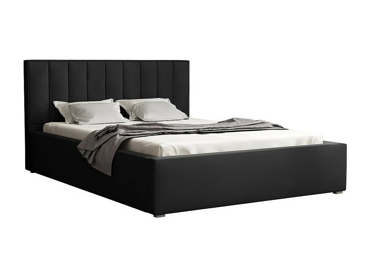 Lit Pomona 109, Double, Noir, 180x200, Tissu, Disponible, 200x223x93cm