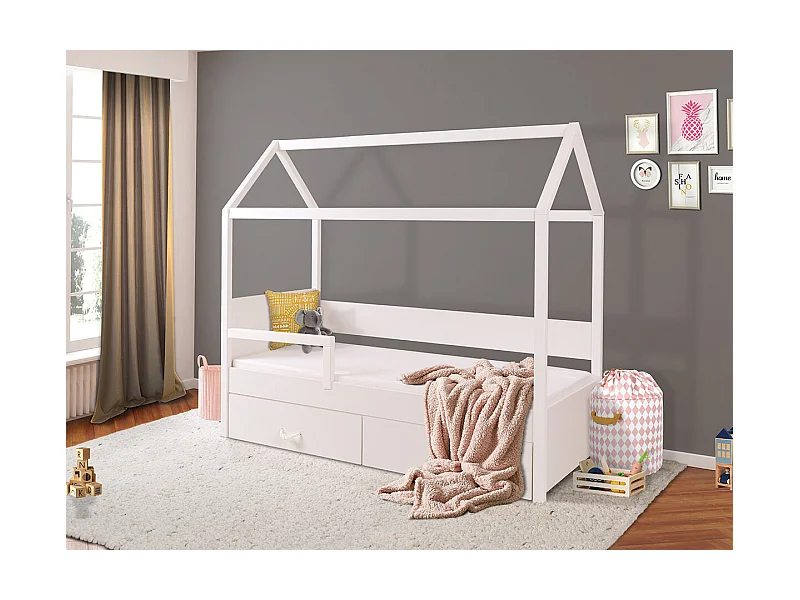 Cama Henderson 132, Individuales, Blanco, 80x180, Madera, Somieres, 87x190x172cm