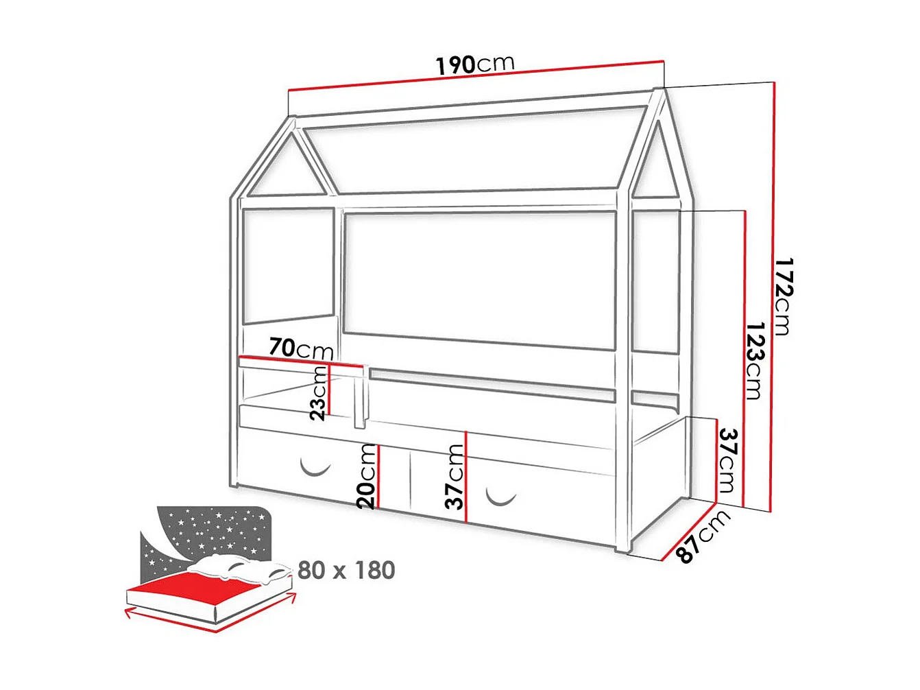 Cama Henderson 132, Individuales, Blanco, 80x180, Madera, Somieres, 87x190x172cm