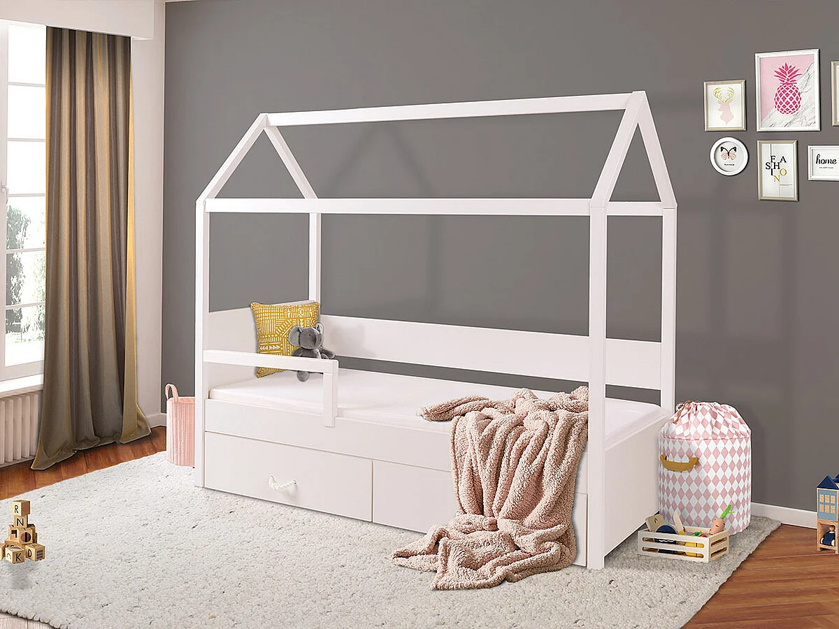 Cama Henderson 132, Solteiro, Branco, Madeira, Estrados de cama