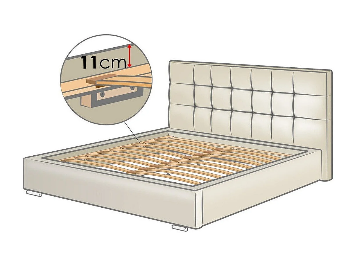 Cama Florence 100, Doble, Blanco, 140x200, Cuero ecológico, Somieres, 158x216x105cm