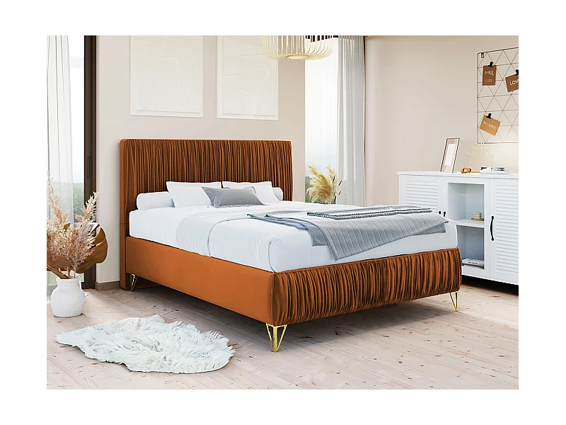 Lit continental Logan 112, Unique, Marron, 120x200, Tapisserie, Sommier à lattes, 120cm