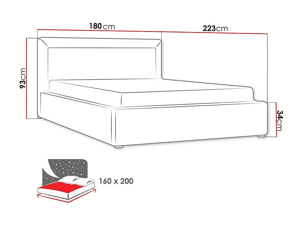Letto Pomona 100, Doppio, Marrone, 160x200, Arazzo, Con, 180x223x93cm