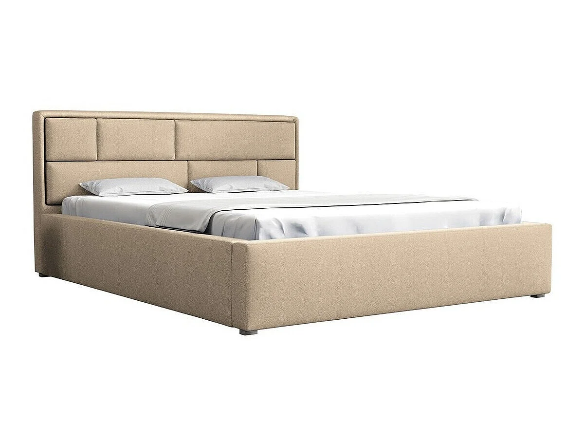 Cama Pomona 104, Doble, De color marrón claro, Tapiz, Somieres