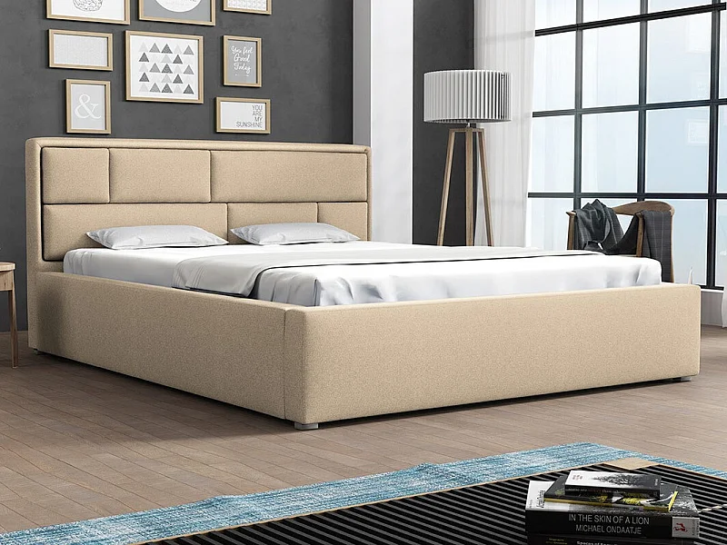 Lit Pomona 104, Double, Brun clair, 160x200, Tissu, Disponible, 180x223x93cm