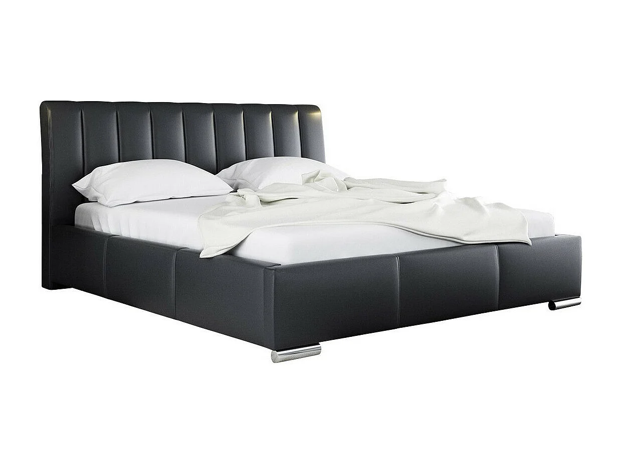 Cama Baltimore 109, Doble, Negro, 140x200, Cuero ecológico, Somieres, 160x227x103cm