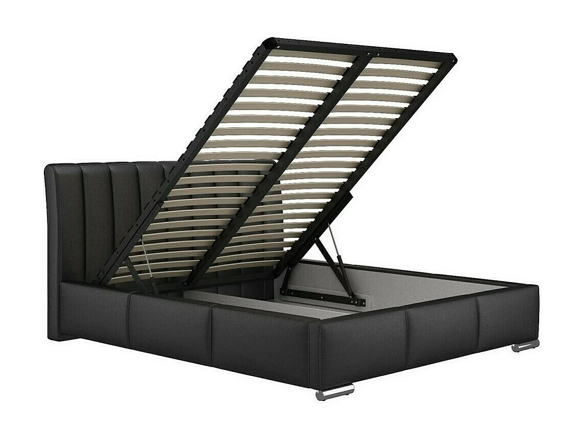 Cama Baltimore 109, Doble, Negro, 140x200, Cuero ecológico, Somieres, 160x227x103cm