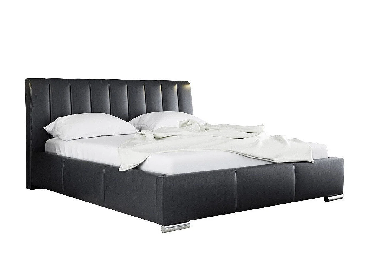 Cama Verbum, Doble, Negro, Cuero ecológico, Somieres, 16x23x10cm