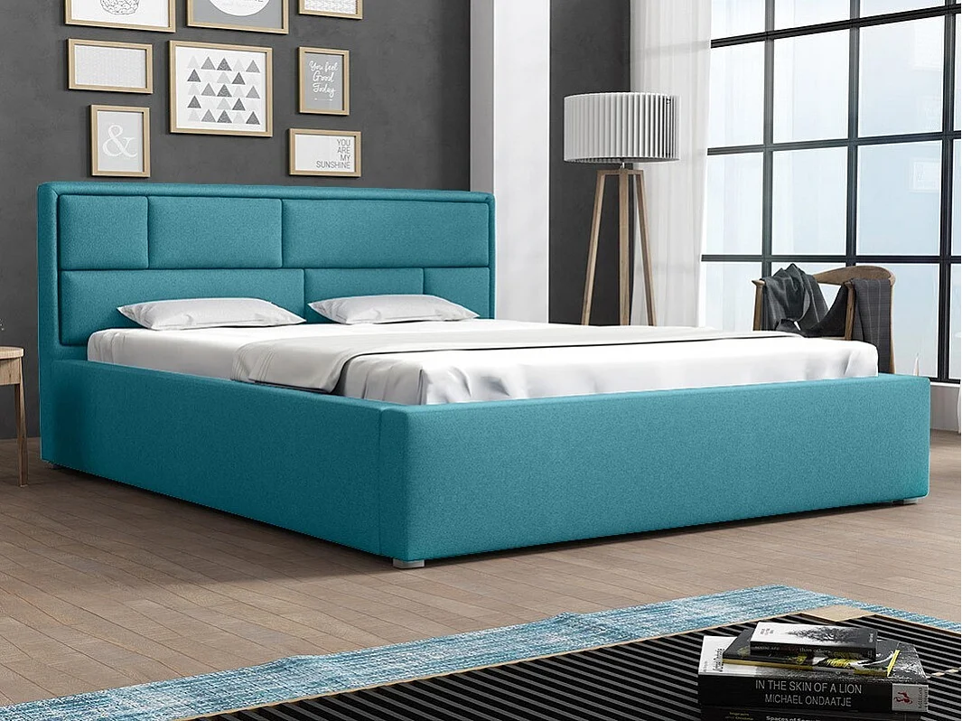 Cama Pomona 105, Individuales, Turquesa, 120x200, Tapiz, Somieres, 140x223x93cm