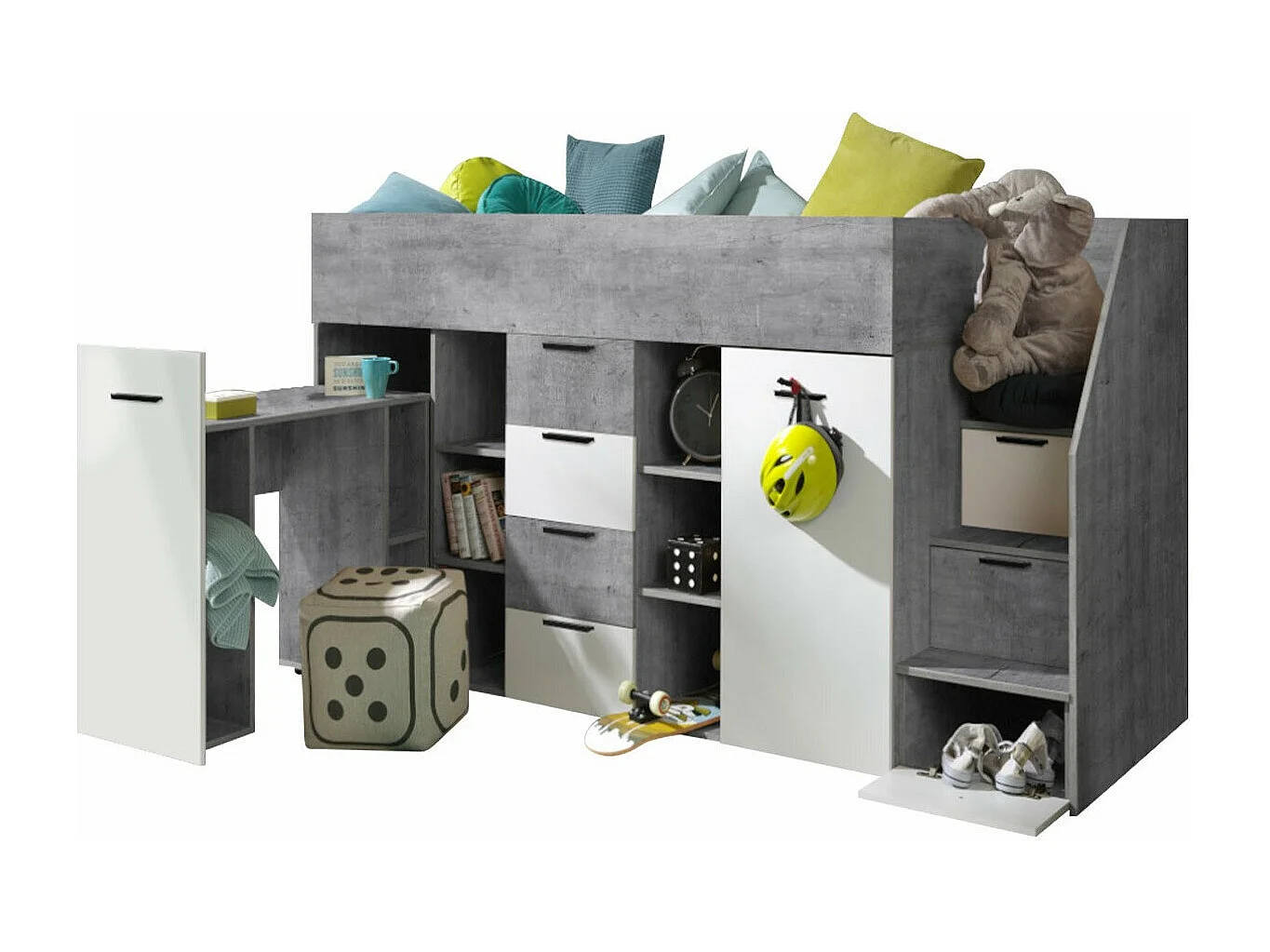 Cama alta Hartford 364, Individual, Cinzento, Estrados de cama