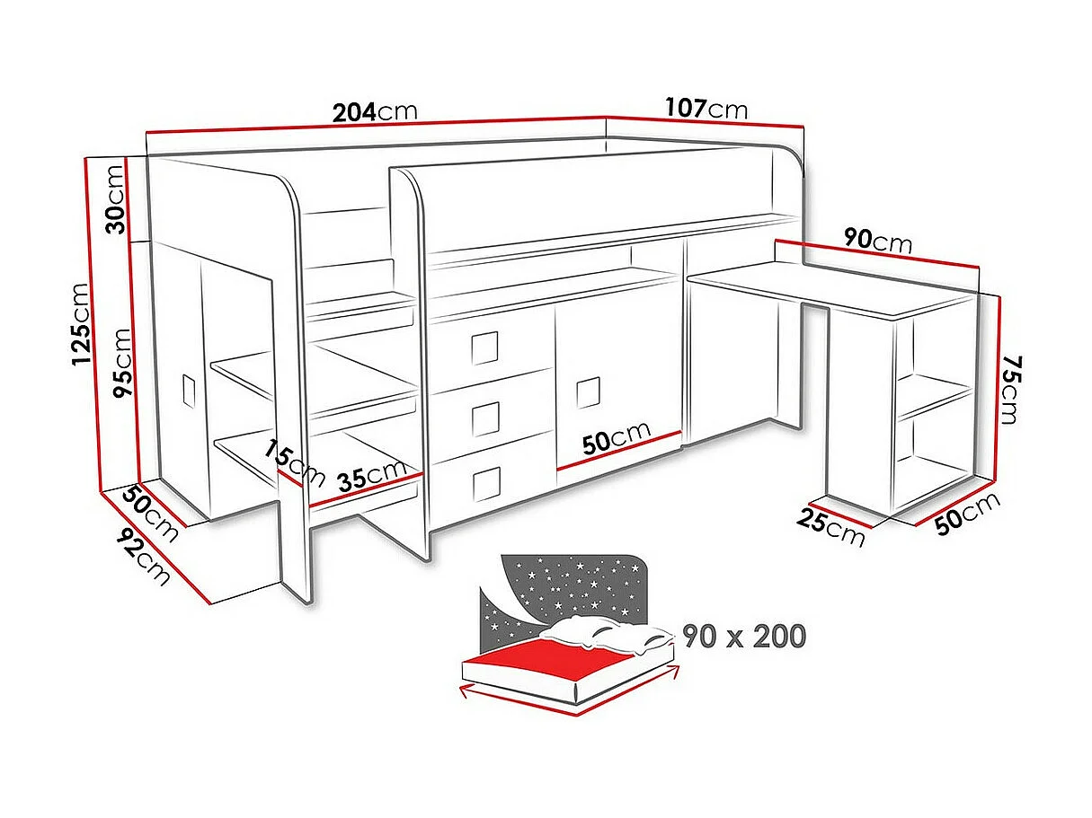Cama Hartford 190, Individuales, Turquesa, 90x200, Aglomerado laminado, Somieres, 107cm