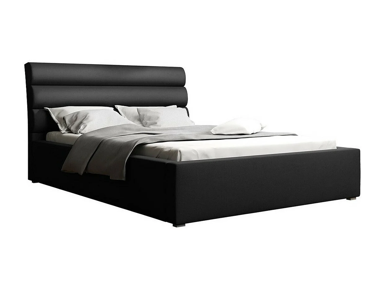 Cama Pomona 110, Doble, Negro, 200x200, Tapiz, Somieres, 220x223x100cm