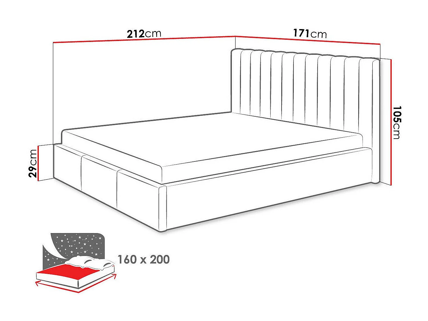 Cama ComfiDream 179, Casal, Cinzento, Tecido, Estrados de cama