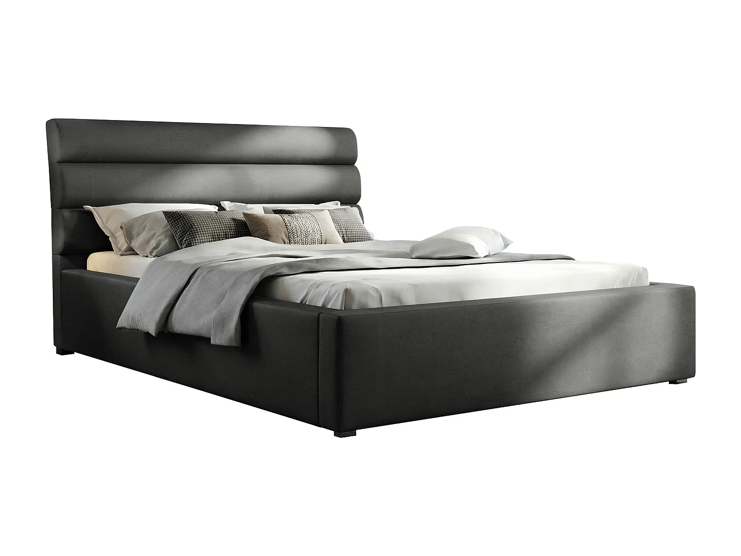 Lit Pomona 110, Double, Gris foncé, 180x200, Tissu, Disponible, 200x223x100cm