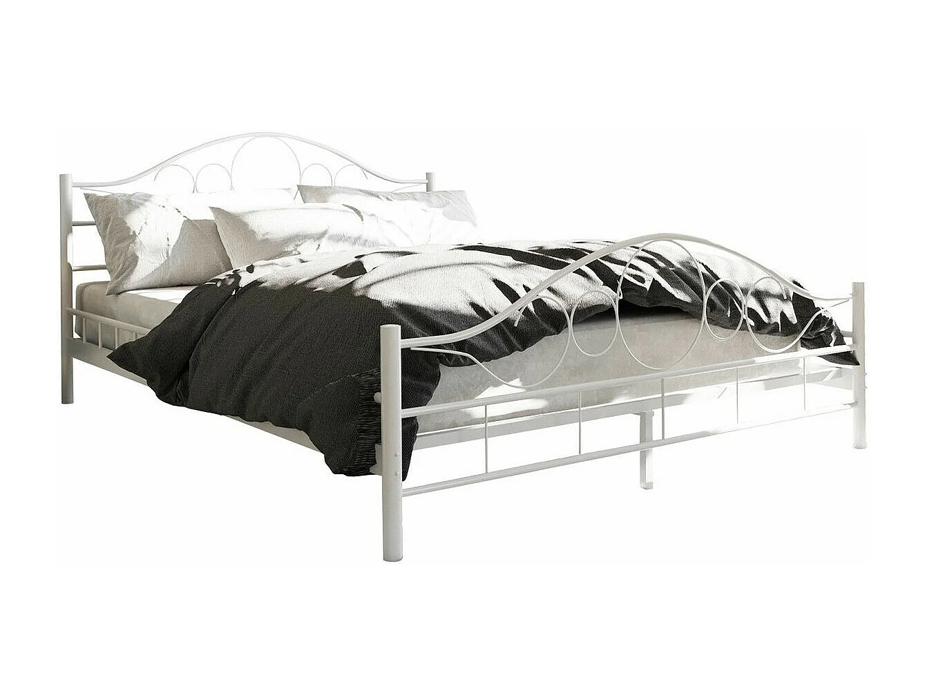 Lit Elmira 100, Double, Blanc, 140x200, Métal, Disponible, 147x207x89cm
