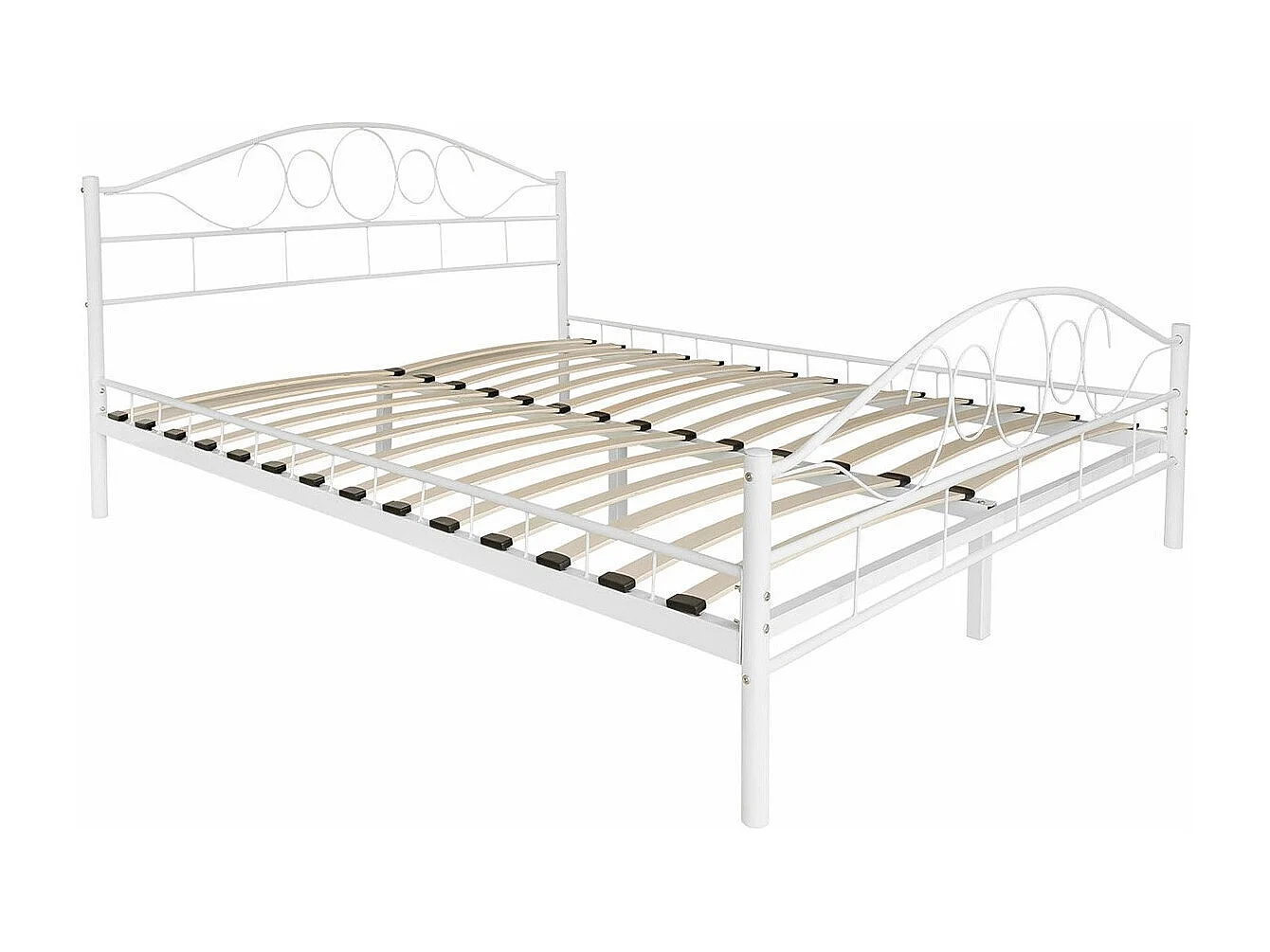 Lit Elmira 100, Double, Blanc, 140x200, Métal, Disponible, 147x207x89cm