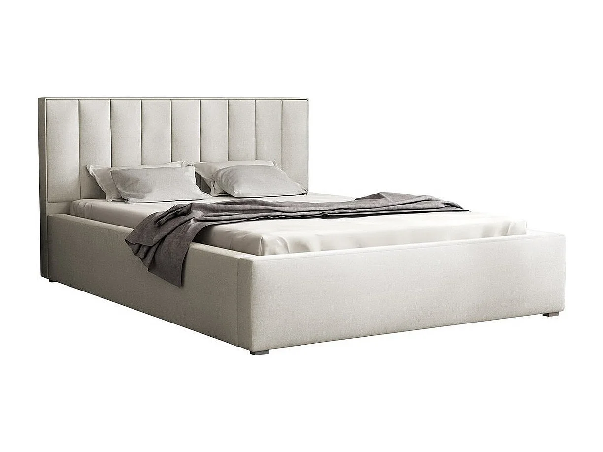 Cama Pomona 111, Doble, De color marrón claro, 180x200, Tapiz, Somieres, 200x223x93cm