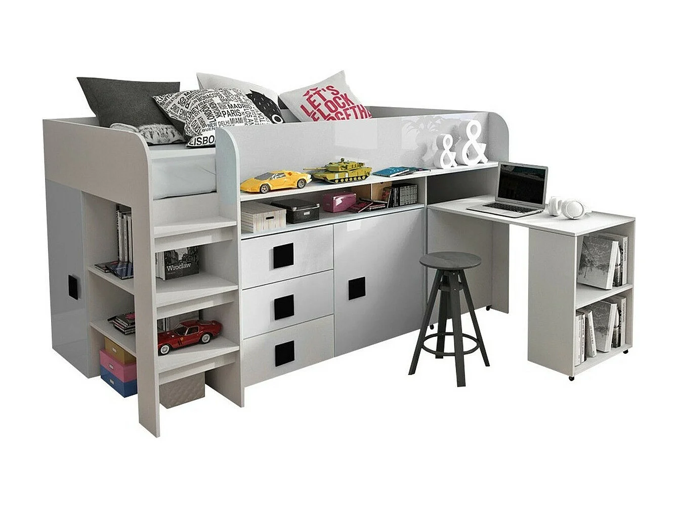 Cama Hartford 190, Solteiro, Branco, Placa de aglomerado laminado