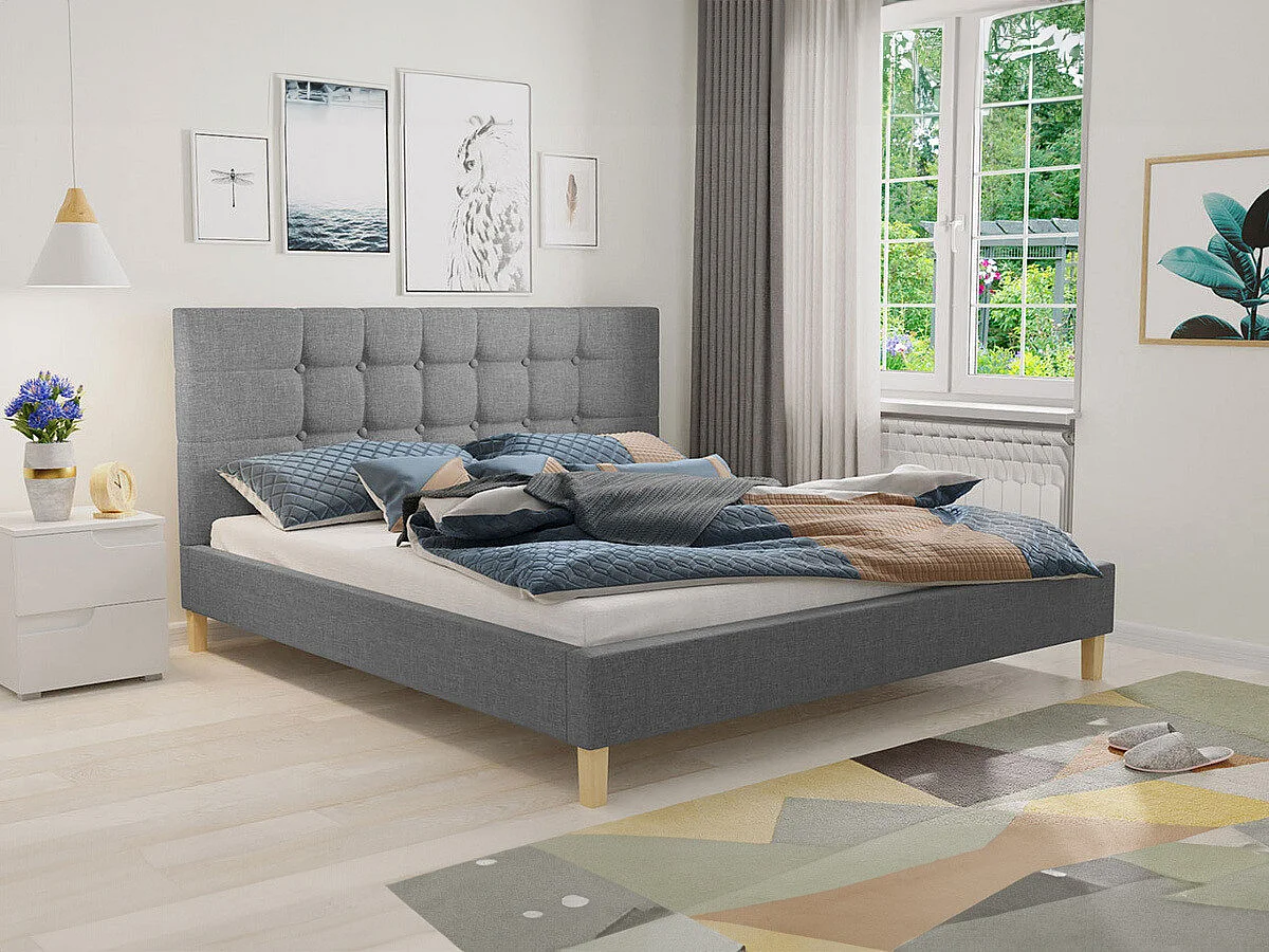 Cama ComfiDream 109, Doble, Gris, 140x200, Tapiz, Somieres, 147x215x100cm