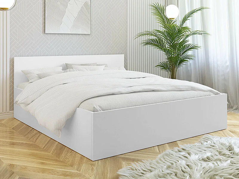 Lit Comfivo Romtea 100, Double, Blanc, 180x200, Stratifié, Disponible, 184x204x80cm
