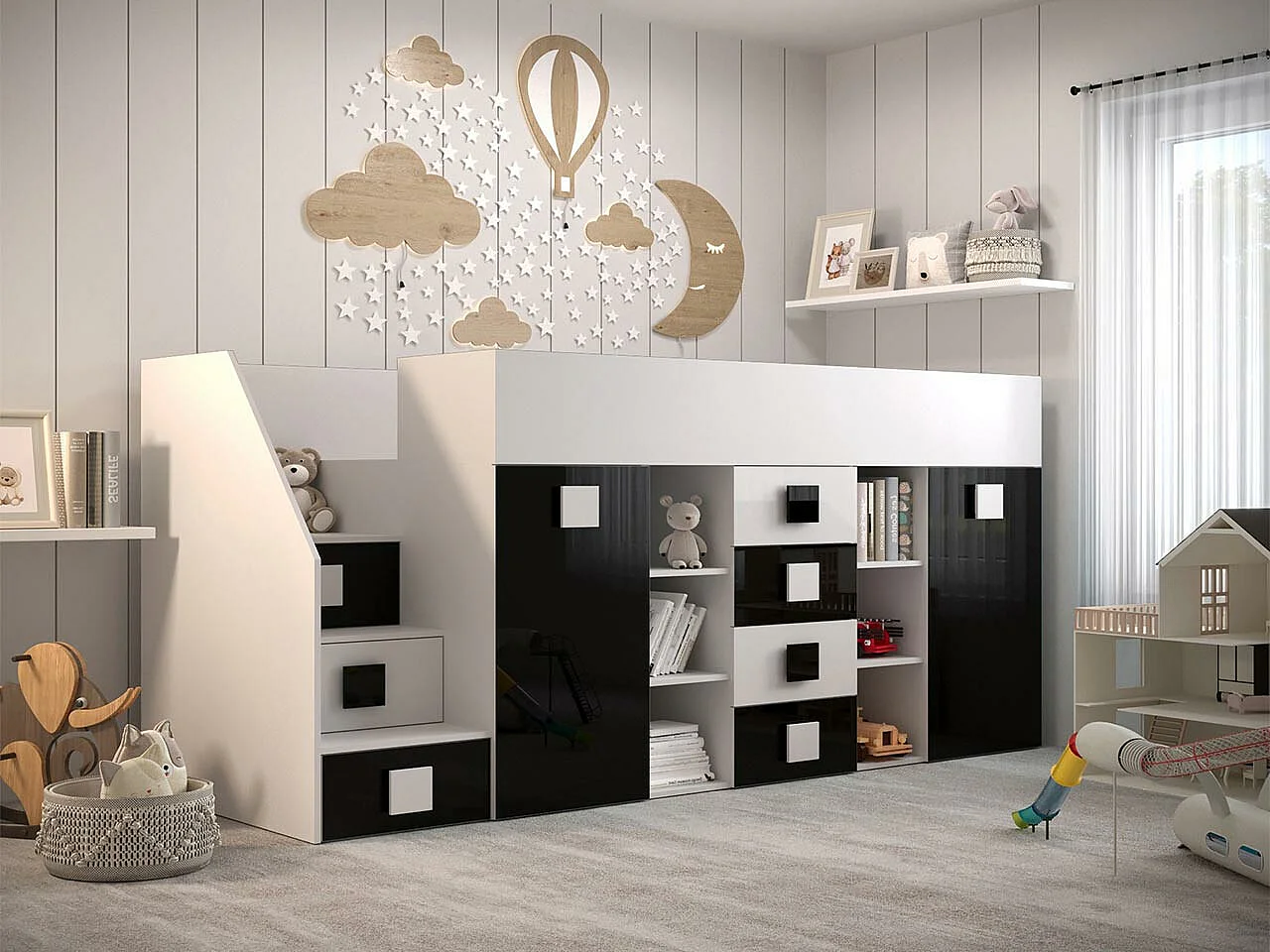 Litera Hartford 366, Individuales, Negro, 90x200, Aglomerado laminado, Somieres, 94x249cm