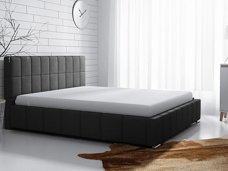 Cama Baltimore 120, Doble, Negro, 140x200, Tapiz, Somieres, 158x222x92cm