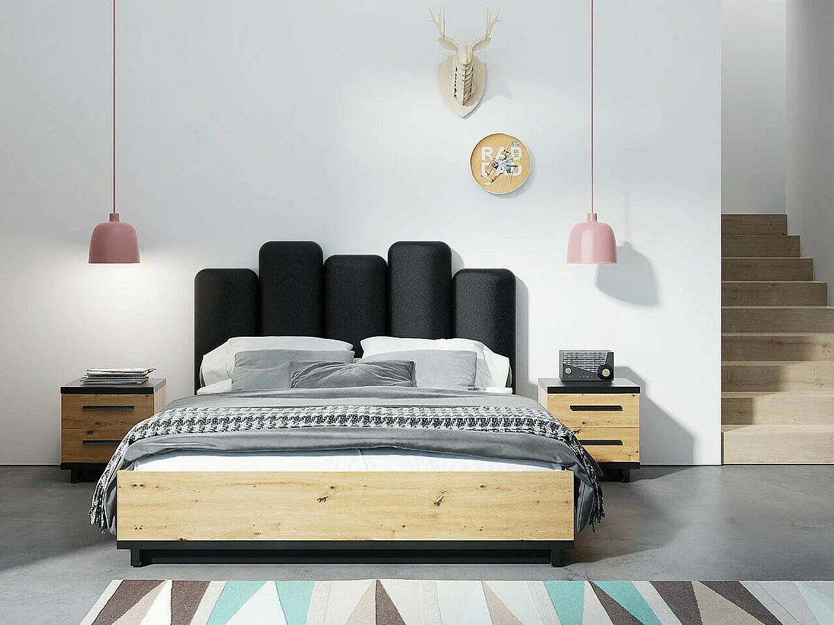 Cama Morlira 111, Casal, Castanho claro, Tecido, Estrados de cama