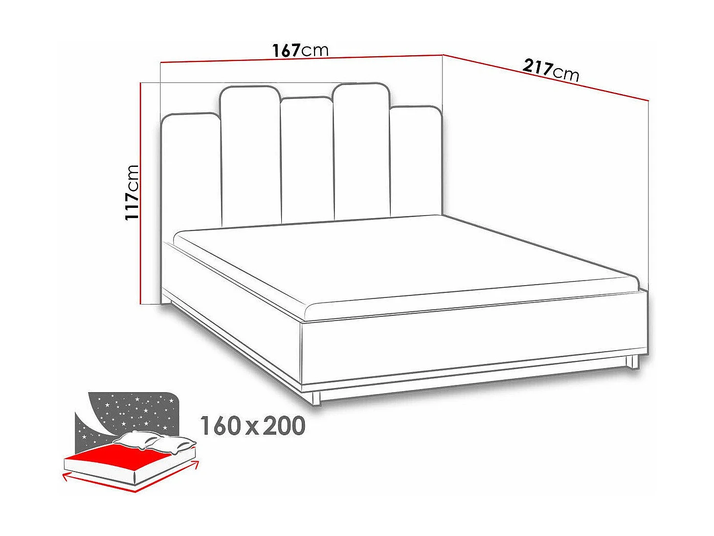 Cama Morlira 111, Casal, Castanho claro, Tecido, Estrados de cama