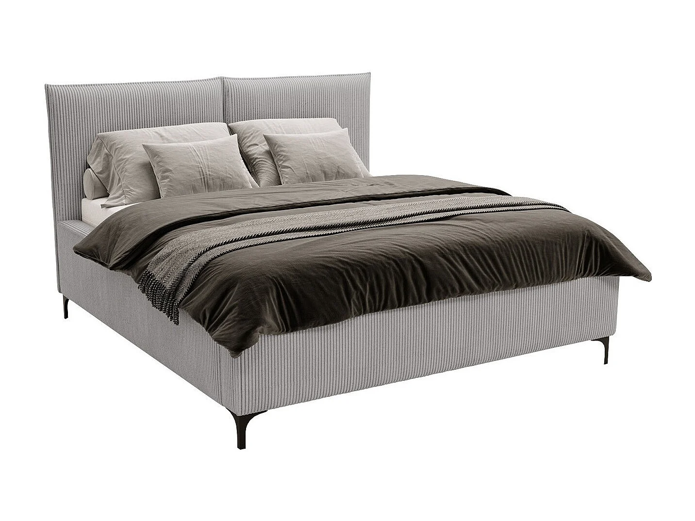 Cama Clovis 113, Solteiro, Cinzento, Tecido, Estrados de cama