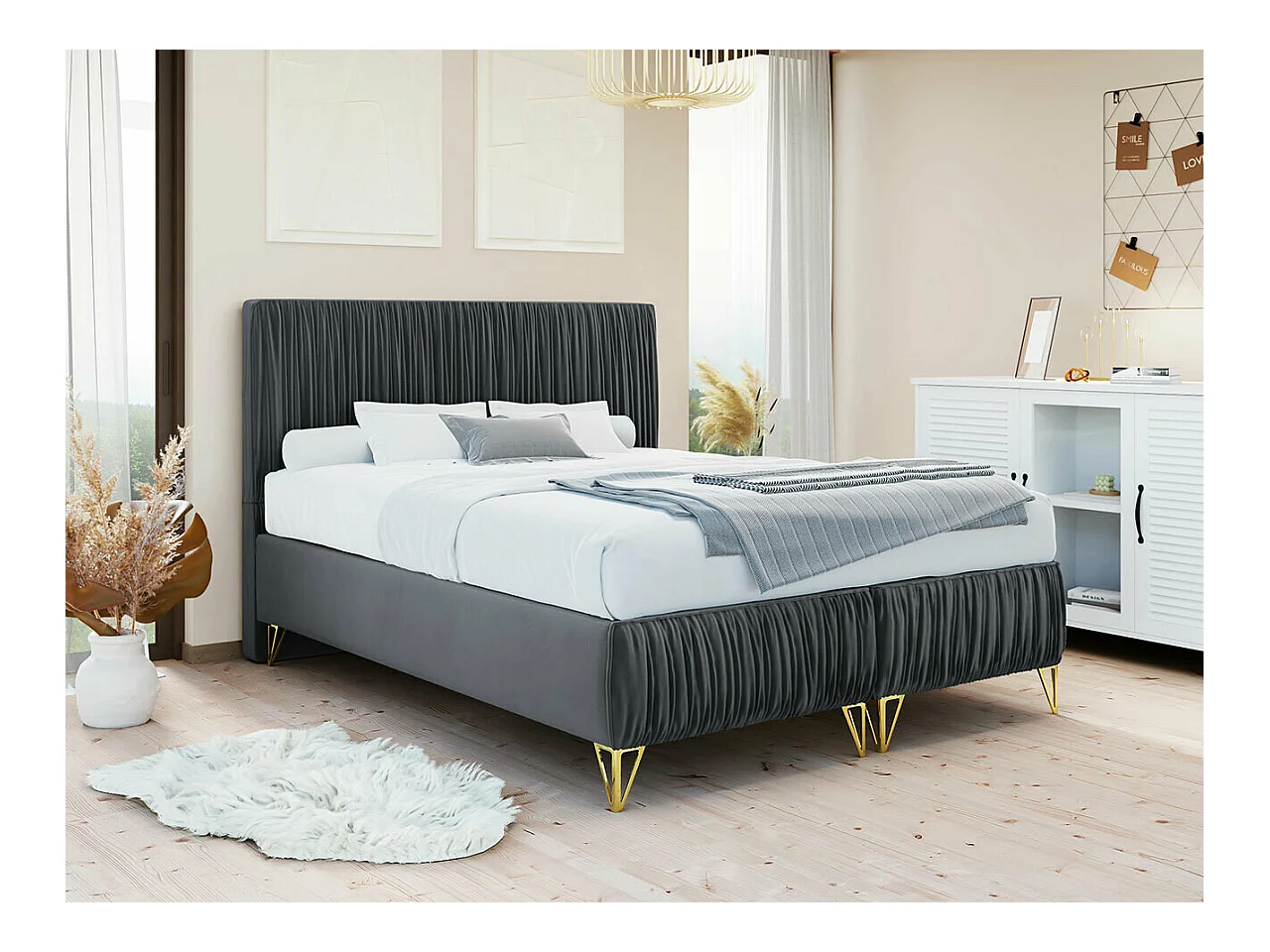Letto Logan 112, Doppio, Grigio, 180x200, Arazzo, Con, 180x209x120cm