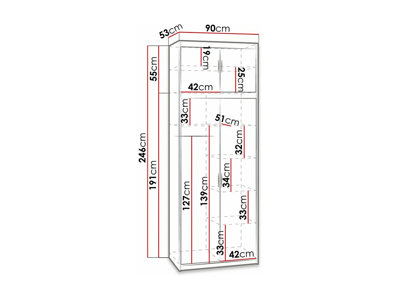 Roupeiro Novduni 103, Número de prateleiras: 6, 25x9x5cm